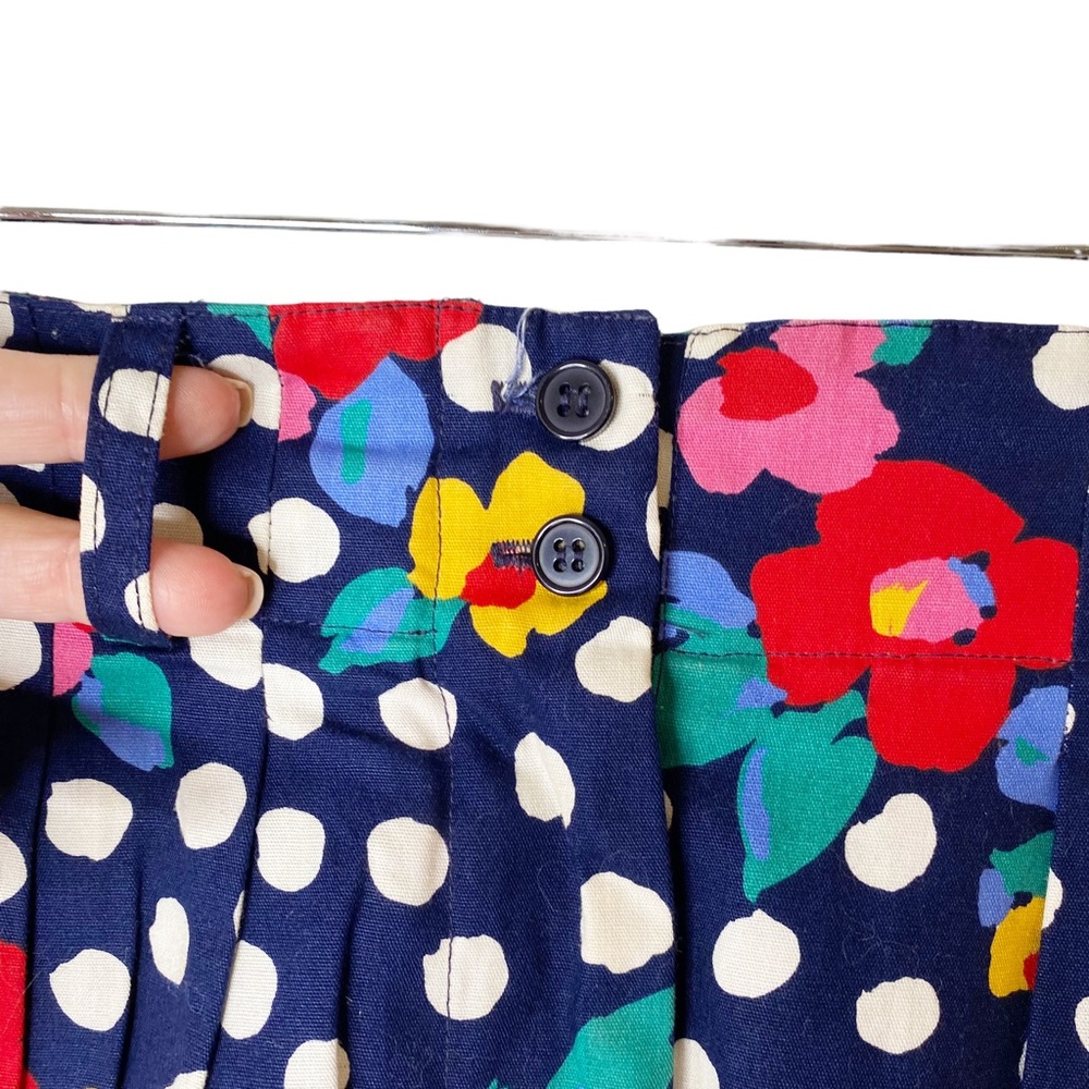 Vintage American Eagle Floral Polka Dot Pleated Pencil Skirt Belt Blue Pink L - Picture 9 of 10